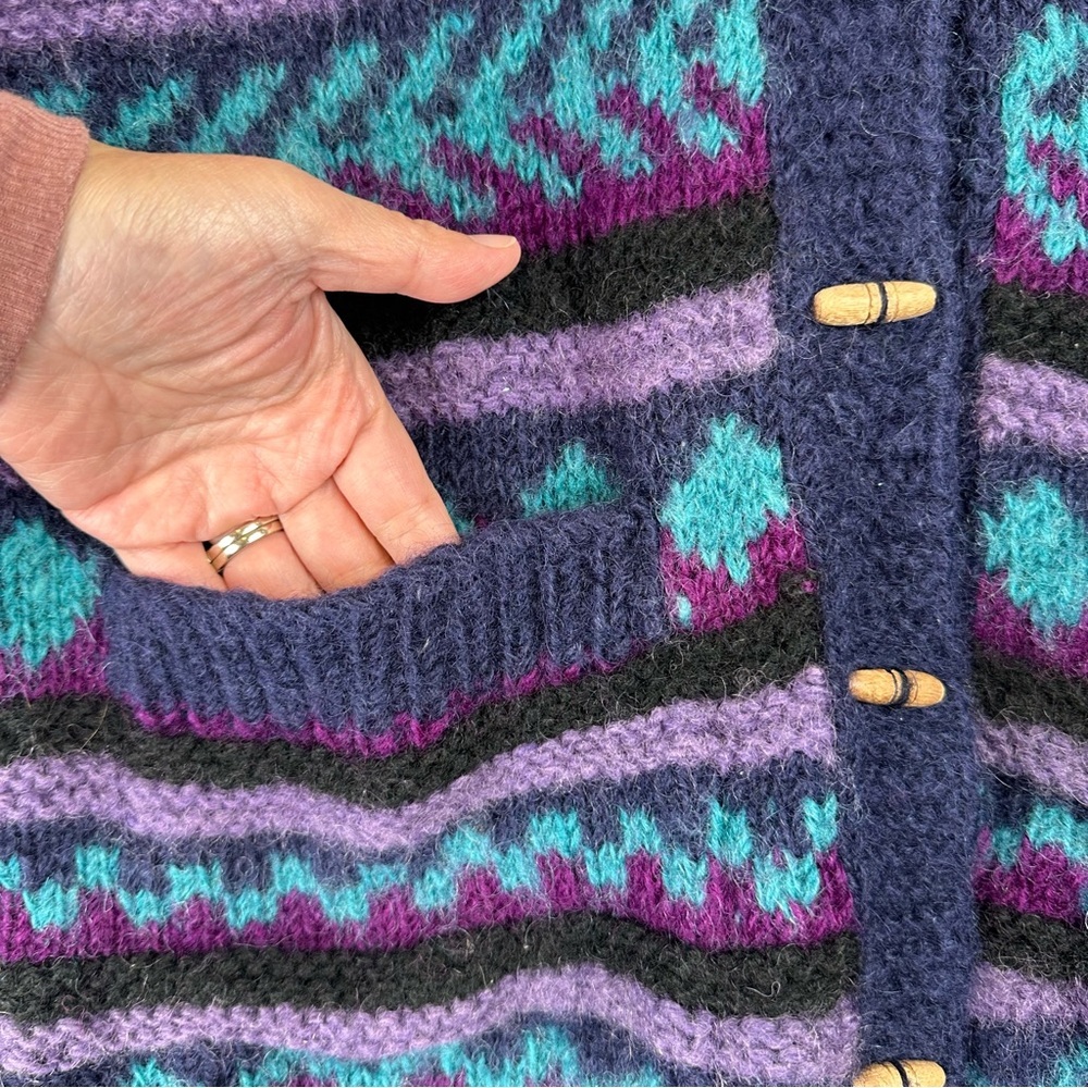 Lost Horizons Wool Button Down Cardigan Sweater Fair Isle Handmade Nepal - Picture 3 of 8